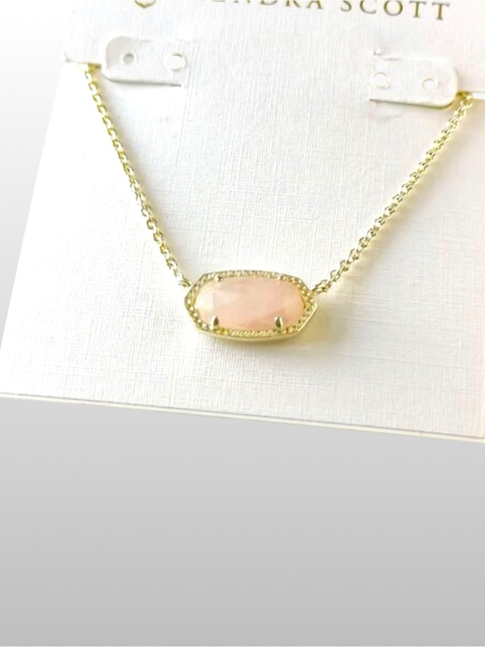 New Kendra Scott Elisa Pendant Gold  Necklace Rose Quartz on Jewelry Card 2431